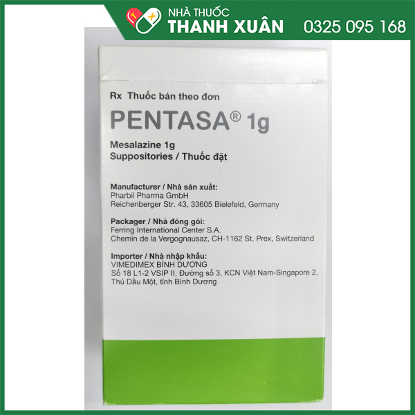 Pentasa Suppository 1g điều trị viêm đường tiêu hóa